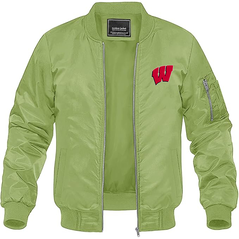 Men's Wisconsin Badgers Lightweight Bomber Jacket Windbreaker Softshell Varsity Jacket Coat